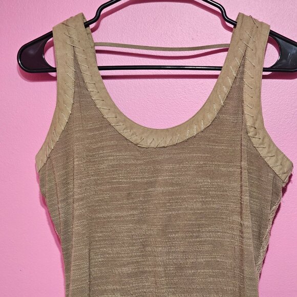 Gimmicks XS Beige Sleeveless Knit Top Lace Details V-Neck Back Cotton Blend Boho - Picture 7 of 14